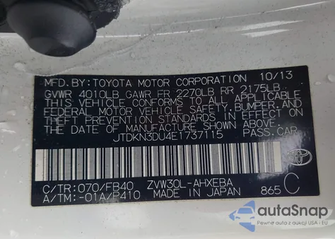 2014 Toyota Prius Three из США, поврежденный, VIN JTDKN3DU4E1737115